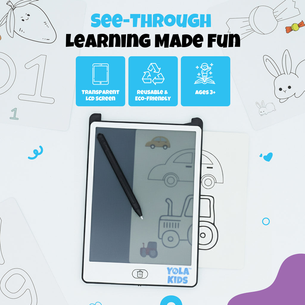 Tablette d'écriture LCD 8,5 pouces + 4 cartes recto-verso (8 activités)