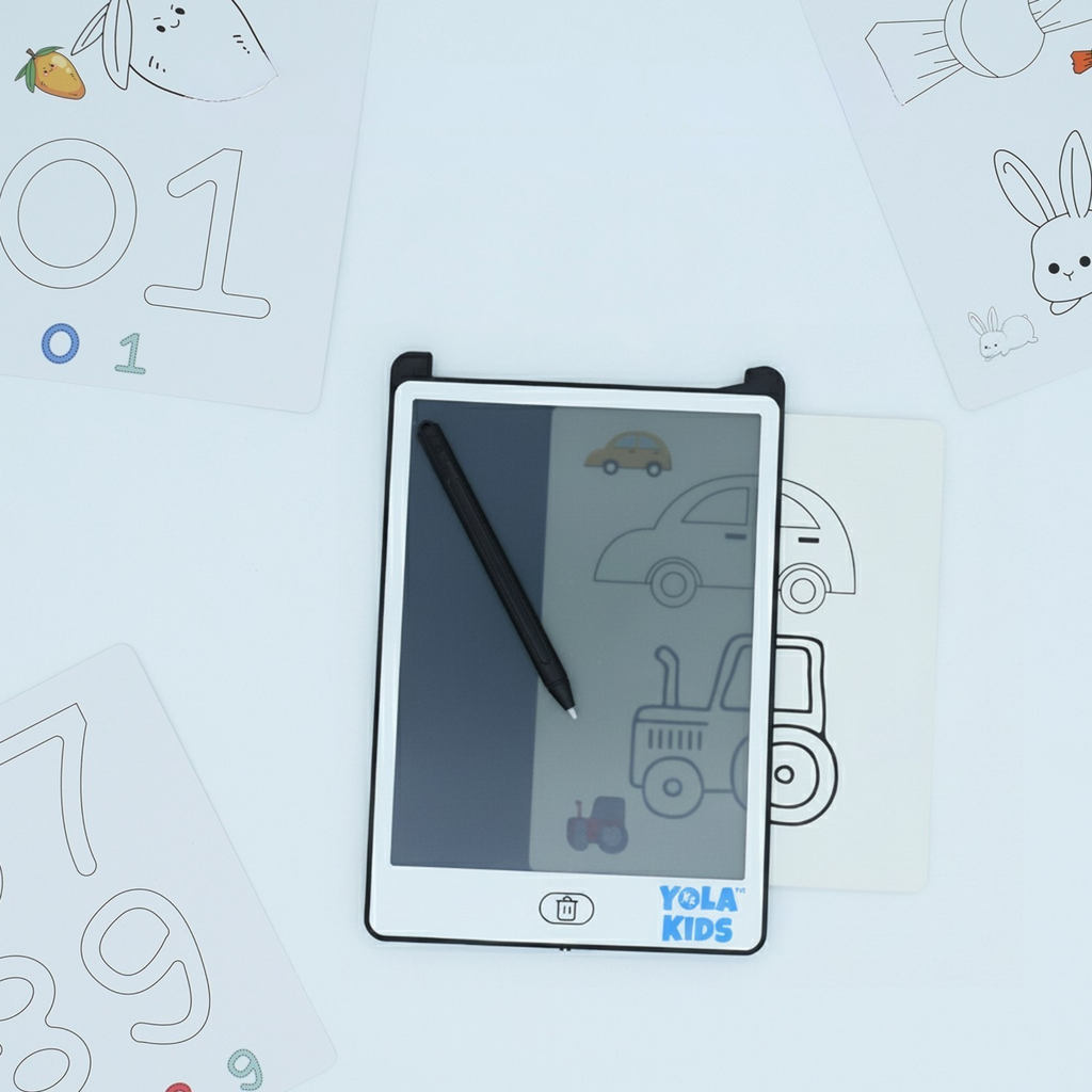 Tablette d'écriture LCD 8,5 pouces + 4 cartes recto-verso (8 activités)